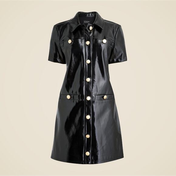 J. CREW Collection Gamine Shirt Dress Faux Patent Leather Black Sz 16 NWT {3E26} - Picture 3 of 3